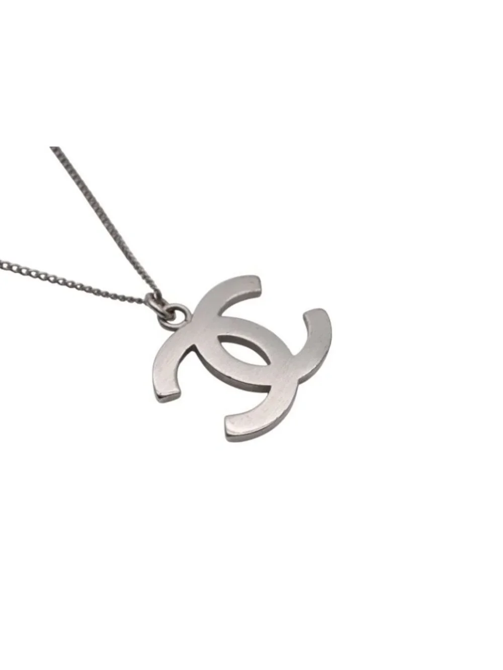 Chanel CC Logo Square Rhinestone Necklace 09 50 Silver Metal